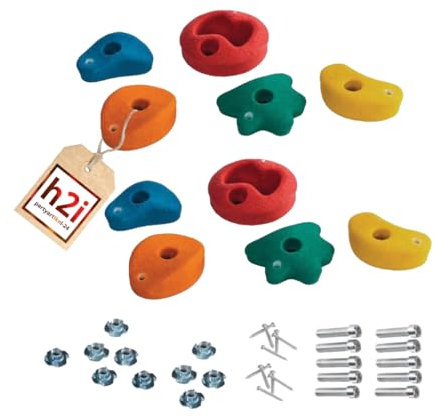 h2i Klettergriffe Kinder & Erwachsene | Klettersteine inkl. Befestigungsmaterial | Bunte Bouldergriffe für Spielturm & Kletterwand | Kletterwand Griffe für Indoor & Outdoor | 10 Stück (klein)