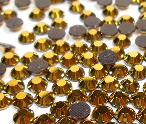 Hotfix 5mm Flatback Rückseite Strasssteine SS20 1440 Stück Glas steine Runde Kristall Edelsteine 4,4~5mm (Gold Metallic)