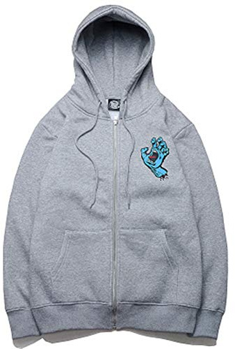 Santa Cruz Hoodie Zip|Surfing Skateboard Ghost Hand Printed Hooded Cardigan Fashion Zipper Sweater hip hop Jacket Men Women Grey