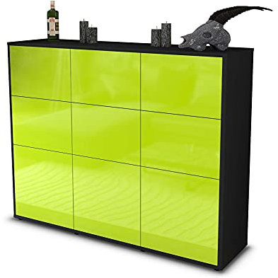 Stil.Zeit Highboard Kommode Silvana, Korpus anthrazit matt, Front Hochglanz-Design Limettengrün (136x108x35cm), Push-to-Open Technik & Leichtlaufschienen