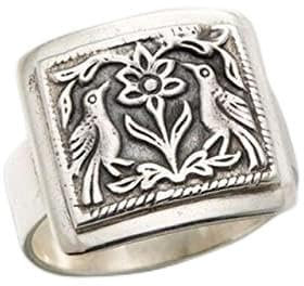 Nicey Antiker Damen-Ring mit Vögeln, silberfarben