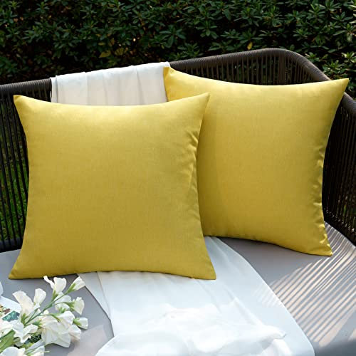 EMEMA Kissenbezug Outdoor Wasserdicht Sofakissen Wasserfest Dekokissen Kissenbezüge Dekorativ Kissen Kissenhülle aus Polyster für Garten Sofa Wohnzimmer Bett 2er Set 45x45 cm Gelb