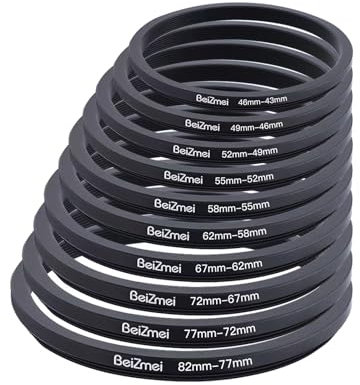 BeiZMei 10Stück Kamera Objektiv Filter Ring, Step-Down-Ring für 82mm Kameraobjektiv, Aluminium, Schwarz, Neutraldichte