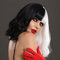 PORSMEER Halb Schwarz Halb Weiß Perücke Damen Kurz Gewellt Haar mit Pony Cosplay Synthetik Wig Bob Perücke für Halloween Karneval und Party Fancy Dress