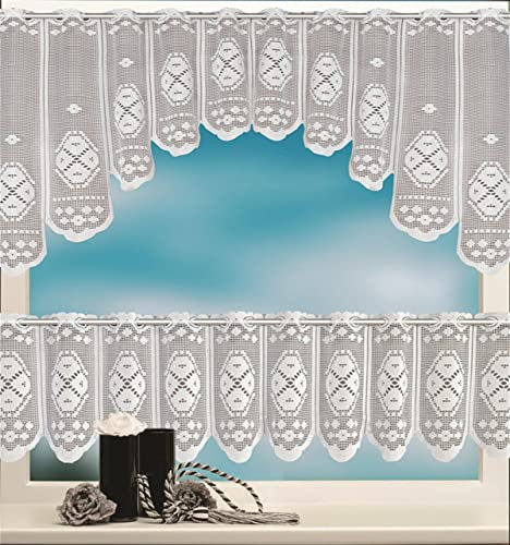 SWECOMZE Gardine Vorhang Scheibengardine 2-teiliges, weiß Blumenmuster Gardinen, Bistrogardine Transparent Vorhänge, Kurzgardinen für Cafe Fensterdeko (#08)
