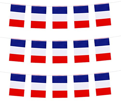 Jodsen 7 m Frankreich Flagge Wimpelkette 25 Stück Patriotische Rechteckige Flaggen Dekorationen für WM-Fans Fußball Sportveranstaltungen