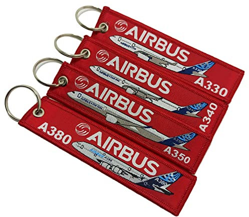 Aviation Born To Fly Airbus Set A330, A340, A350, A380, doppelseitiger Schlüsselanhänger, Rot, 4 Stück, Rot/Ausflug, einfarbig (Getaway Solids), Regulär