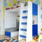 Marlux-Meble Hochbett JSM-7 90x200 TREPPE RECHTS mit Schreibtisch Schränke und Ausklappbares Sofa 70x180 Matt Funktionsbett Etagenbett Stockbett Kinderhochbett Jugendhochbett (Blau Matt)