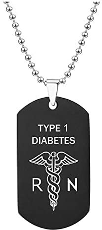 Flongo SOS Notfall Medical Alert ID Marke Herrenkette Männer Anhänger Halskette Schwarz Kette Personalisierte Gravur Medizinische Erkennungsmarke Type 1 Diabetes
