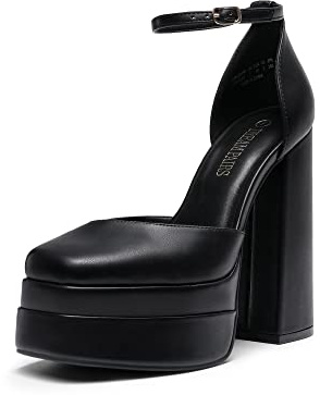 DREAM PAIRS Women’s High Platform Closed Heels | Square Toe Ankle Strap Dress Wedding Party Pumps Shoes with 5.5 Height, 1.7 Platform for All-night Glamour