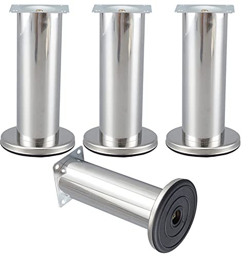 LOVEM Tischbeine Silber,4 Stück Mobelbeine, Couchtisch/TV Tisch/Beistelltische/Kommode/Nachttisch Beine Tischfüße Edelstahl Bett Füße | Höhe: 4.5-14.5 cm | Mit Schrauben (9.5cm,Silber)