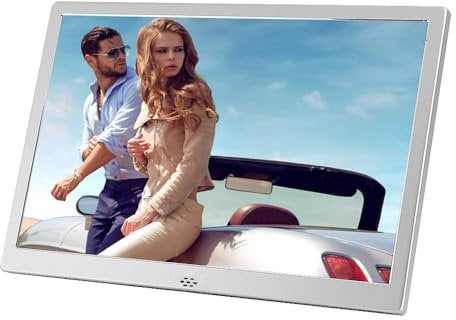 KASTISS 15 Zoll Digitaler Bilderrahmen,Elektronischer Digitaler Fotorahmen, Wiedergabe von Fotos/Videos mit Fernsteuerung, Kalender/Uhr/Musikplayer, Display(Silber)