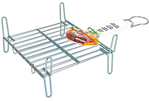 Acan Tradineur - Parrilla Doble, Rejilla de Acero para Barbacoa, Grill portátil con Patas, asado de Pescado, Carne, Ideal para jardín, Camping, Fabricada en España, 20 x 25 cm