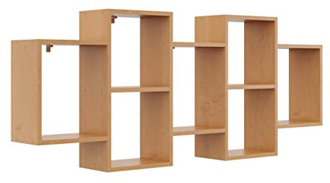 KUBUTKU Dekorativ Wandregal mit 7 Böden 160x65x18 Design Skandinavischer Modern für Wohnzimmer Küche Büro Schlafzimmer Badezimmer Hängeregal zur Präsentation Bücherregal (Erle)