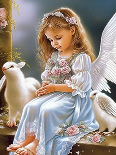 Pavemlo DIY 5D Diamond Painting Kits Ange Fille, Diamant Peinture Point De Croix Broderie Animaux, Strass Complet Image Arts Pour Peinture Salon Chambre Décoration Sticker Mural 30x40cm