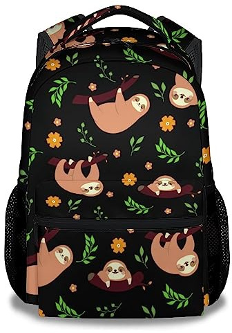 Mercuryelf Sloth Backpack for Girls Boys, 16 Inch Black Backpacks for School Travel, Cute Lightweight Bookbag for Kids