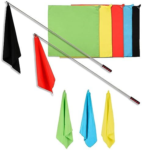 GAITWIN Pferdetrainingsausrüstung, Flagge, 5 Stück mit 1 Stück Teleskop-Fahnenmast, Longierstab für Reiterbedarf, verbessertes genähtes Schlaufen-Design