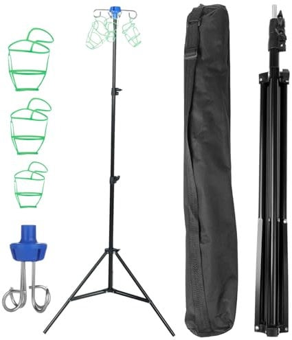IV Pole Stand with 4 Hooks & 3 Net Bags, Retractable Intravenous Drip Bag Stand Collapsible Tripod, Portable Mobile Drip Bottle Stand for Home Care Hospitals Clinics with Storage Bag