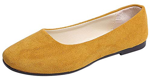 Generic Women's Slip On Flat Walking Ballerina Shoes Casual Work Office Comfortable Cute Shoes Ladies Flat Pumps UK Size 5 Yellow