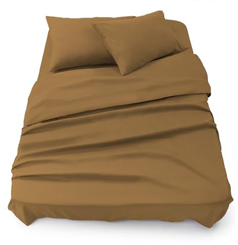 Blumtal® Bettlaken Set 3-teilig - Oeko-TEX zertifiziertes 3er Set - Spannbettlaken 135x190x30cm + Bettlaken ohne Gummi 220x275cm + 2X Kissenbezug 50x80cm - Bettlaken&Kissenbezug - Pumpkin Spice