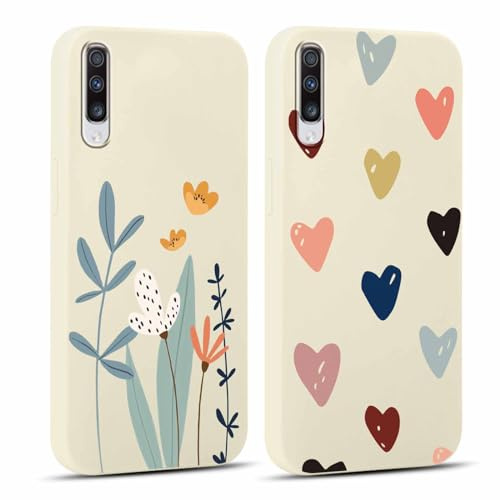 Yoedge 2 Pièces Coque pour Samsung Galaxy A50/A30S/A50s 6,4, Ultra Fine Souple Silicone TPU avec Motif Design Étui, Antichoc Anti-Rayures Protection Housse pour Samsung A50, Fleur & Coeur d'amour