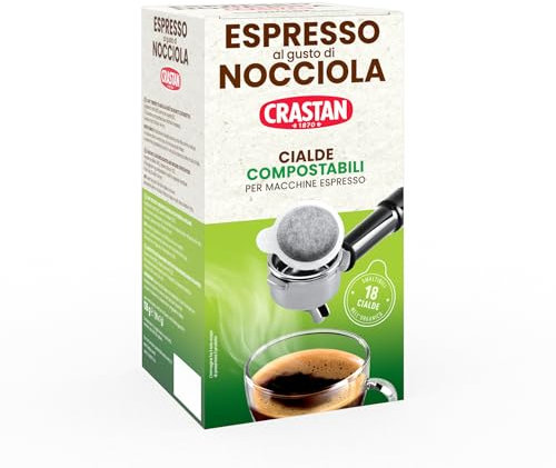 Crastan, Astuccio da 18 Cialde ESE Compostabili di Nocciola, Cialde Compatibili con la Macchina Espresso, 100% Made in Italy