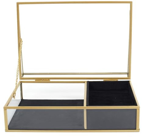 C L'AFFAIRE Boîte à Bijoux en Verre Métal Doré et Velours Noir