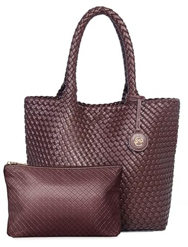 PS PETITE SIMONE Tote Bag Handtasche Damen mit Handgelenkstaschen Geflochtene Tasche Mode Umhängetasche Shopper Schultertasche für Schule Arbeit Reisen Einkaufen 41 * 30 * 17CM Hazel