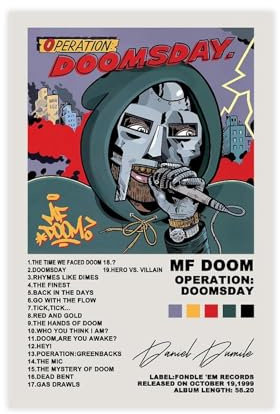 Yeepi MF Doom Poster Operation Doomsday Tracklist Album Poster 2 Leinwandposter Wandkunst Dekor Druck Bild Gemälde für Wohnzimmer Schlafzimmer Dekoration Ungerahmter Stil 40 x 60 cm