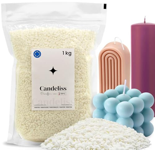 CANDELISS Paraffinwachs für Kerzen 1kg. Kerzenwachs zum gießen 1kg Kerzen selber Machen Paraffin wachs weiß für Kerzen Paraffin Candle Wax for Candle Making (1kg)