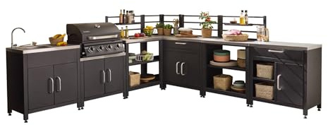 sweeek - Ensemble de Meubles de Cuisine extérieure en Acier Inoxydable 7 modules avec Barbecue au gaz 4 brûleurs
