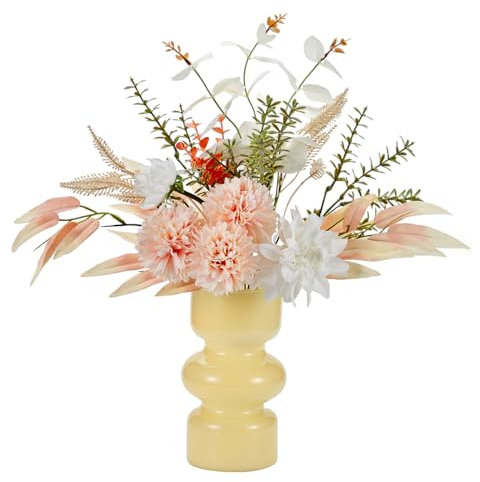 OCEST Kunstblumen mit Glasvase, Rosa Künstliche Blumen Deko, Echt Wie Hortensien Stoffblumen, Blumenstrauß Arrangement Balkon Wohnzimmer Küchen Badezimmer Zuhause Büro Schlafzimmer Tischdeko