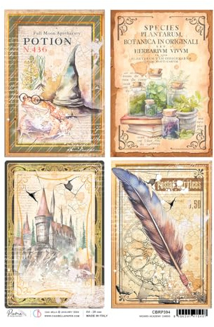 Ciao Bella Motiv-Strohseide Wizard Academy Zauberkarten A4 Papier für Decoupage Scrapbooking säurefrei für Holz Metall Kunststoff Glas Keramik Karton Leinwand Ganzjährig Bastelbedarf
