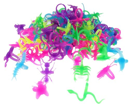 HEMOTON Leuchtende Insekten Fingerringe Kunststoff für Kinder | Glow in The Dark, Fluoreszierendes Design, Halloween Partyzubehör, 100 Stück für Babys und Kids