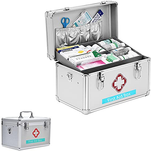 Botiquín de Primeros Auxilios portátil, Caja de Almacenamiento de Paquetes de Emergencia con Cerradura y asa portátil, para Viajes a casa, Lugares de Trabajo, oficinas de enfermería, Plateado, 10 PU
