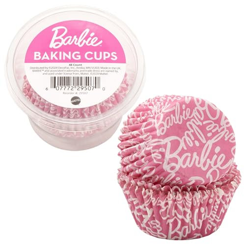 Barbie™ - Tazas para hornear de DecoPac | Rosa | Forros para cupcakes de 1.8 pulgadas, cajas de papel a prueba de grasa para magdalenas y cupcakes, paquete de 48