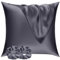 Satin Kissenbezug 80x80 2er Set & 2 Haargummis,Satin Kopfkissenbezug 80x80 Blau Violett,Weich wie Seidenkissenbezug 80x80,Bessere Pflege als Silk Pillosecase,Kissenhülle Kissenbezug für Haar und Haut