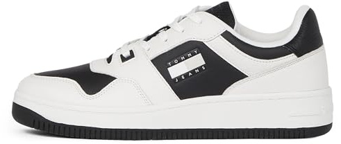 Tommy Jeans Uomo Sneakers con Suola Preformata Retro Basket Tumble Profilo Basso, Bianco (Ecru), 40