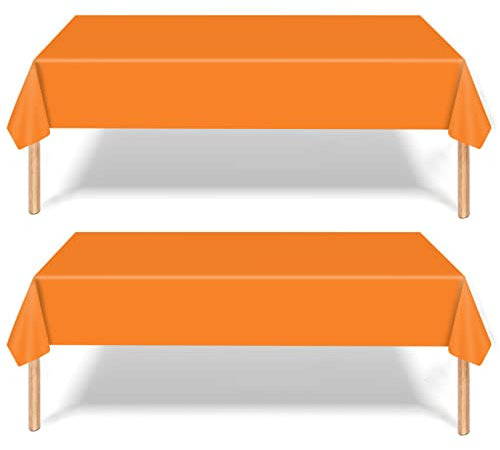 2Pcs 137*274cm Pumpkin Orange Party Tablecloth - Disposable Table Covers for Indoor/Outdoor Halloween, Birthday, Picnic Parties