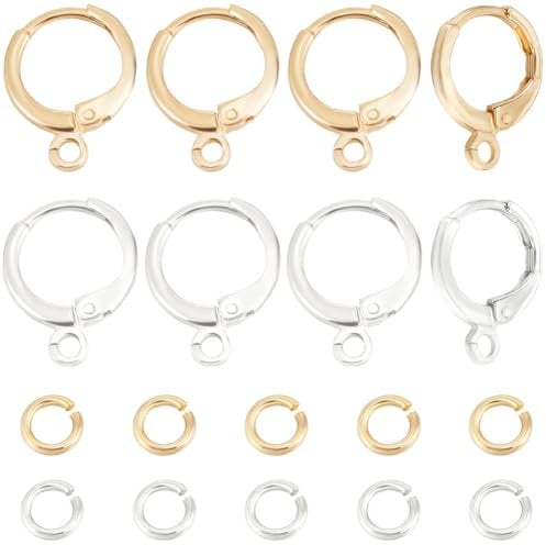 Beebeecraft 20Pcs 2 Colors Leverback Earring Findings 925 Sterling Silver & Real 18K Gold Plated Round French Earring Hooks with Jump Ring for Earring Making Jewelry