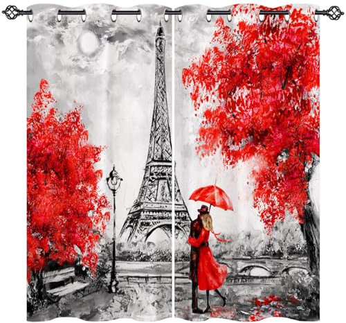 ANHOPE Ölgemälde Paris Eiffelturm Vorhänge mit Ösen Kinder Mädchen Gardinen Blickdichte Thermo Vorhang Blackout Curtain Schlafzimmer Wohnzimmer Verdunklungsvorhänge 2er Set H 160 x B 107 cm