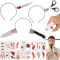 Halloween Messer im Kopf,ZXYue 4 Stück Messer im Kopf Halloween Haarreif Horror Schere Messer Syringe im Kopf Hallowee Deko Mit 18 Blatt Halloween Narben Tattoos für Erwachsene Kinder Halloween Party