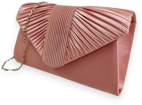 UShopUK Pochette en satin plissée style enveloppe de mariage, soirée, sac à main, rose pâle, medium