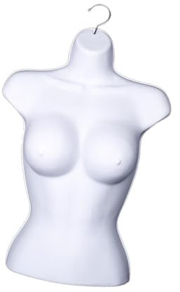 Harilla Hängende Schaufensterpuppe, Körper-Torso, Damen-Schneiderpuppe, mit Aufhängehaken, Damen-Halbkörper-Schneiderpuppe, Hohlrücken-Torso, Weiß