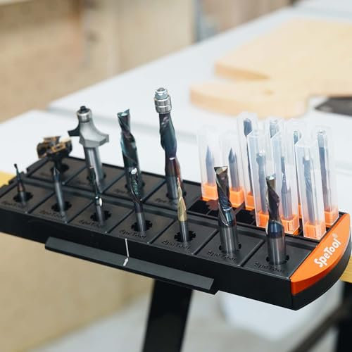 SpeTool Router Bit Storage Tray, Versatile 14 Bit Bases for 1/2 and 1/4 inch Shank Router Bit or 13*13mm Router Bit Box, Router Bit Holder Organizer Holds Up to 56 Router Bit (Black)