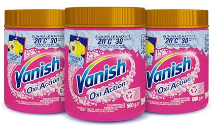 Vanish Oxi Action Multipower Polvere Rosa, Smacchiatore per Capi Colorati, 3 Confezioni da 500 g di Smacchiatore per Bucato, Additivo Lavatrice Multiazione senza Candeggina