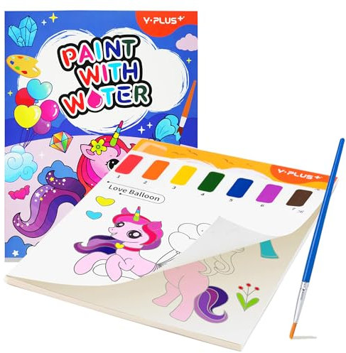YPLUS - Libro para colorear acuarela para niños, papel de pintura acuarela para niños de 1 a 4 años, libro mágico, regalo artesanal dibujo - unicornio