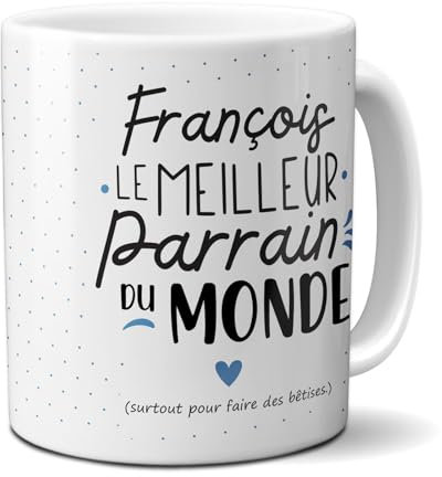 DECOHO - mugs et tasses à café : Mug personnalisable en céramique - Meilleur Parrain du Monde - 33 cl, Céramique - Imprimé en France - Blanc