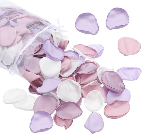 PATIKIL Petali di Rosa di Seta, Confezione da 300 Petali di Fiori Artificiali Cestino di Fiori Finti per Decorazioni Matrimoniali Cena Tavolo Corridoio, Lilla/Rosa/Bianco Crema