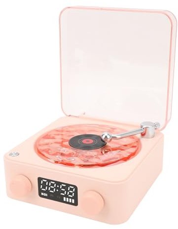 Nachtlicht-Bluetooth-Lautsprecher, Tragbarer Vintage-Schallplattenspieler-Bluetooth-Lautsprecher, 4 Modi Stereo-Lautsprecher mit Uhr und Weichem Nachtlicht für das Schlafzimmer